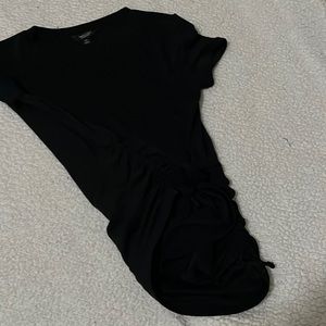 Black shirt sleeve tie string waist on both sides